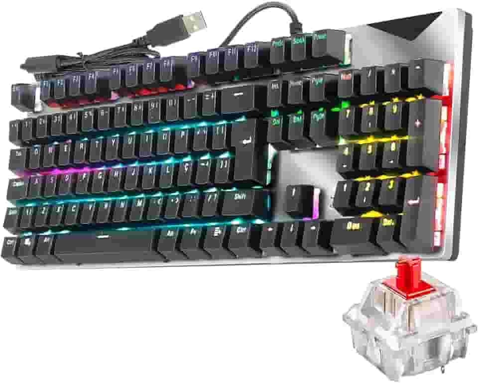 Teclado Gamer 100% Mecânico Rgb Antighosting Switch Blue e Red (Switch Red)