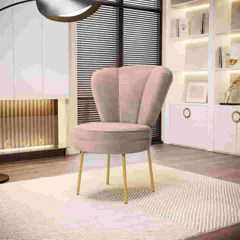 Cadeira Decor Estofada para Estudio de Beleza Maquiagem Tecido Veludo Pés de Ferro (Rose)