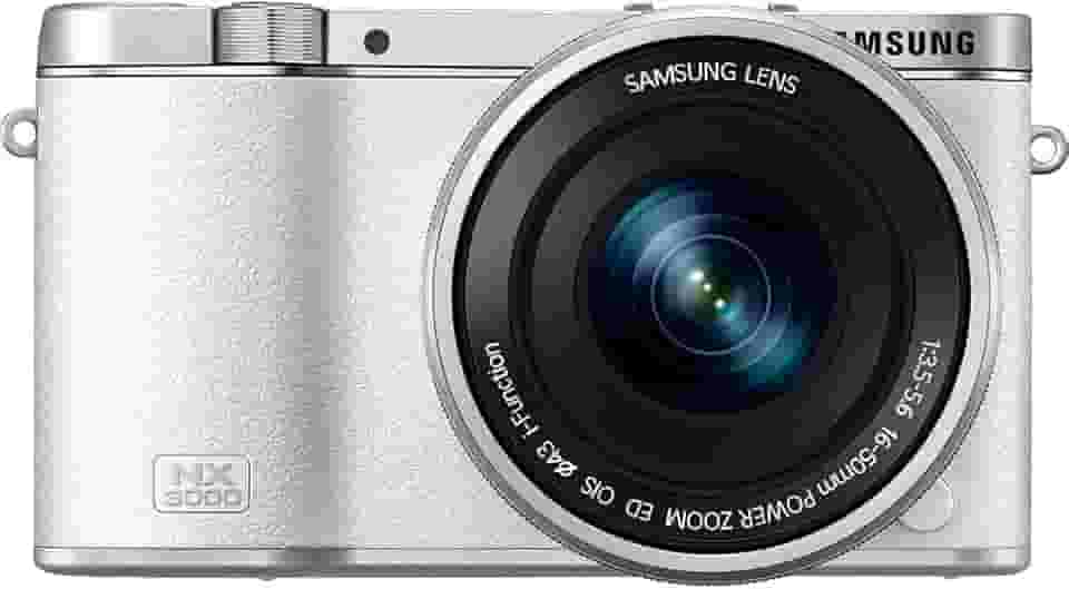 Samsung NX3000 Câmera digital sem fio inteligente 20,3 MP Mirrorless com lente zoom de energia OIS de 16-50 mm e flash (branco)