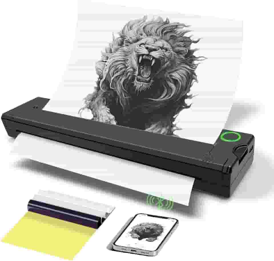 Máquinas de estêncil de tatuagem, impressora térmica de estêncil de tatuagem, impressora de estêncil sem fio Bluetooth para tatuagem, compatível com smartphone para tatuadores (preto)