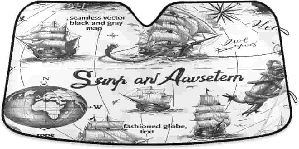 Mapa do mundo vintage pára-brisa de carro protetor de viseira frontal dobrável para carro, SUV, caminhão - Mantenha o veículo fresco, 133 x 23,5 polegadas