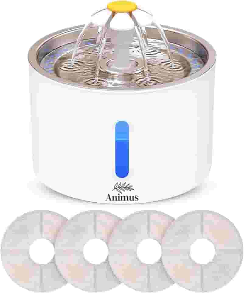 Kit Bebedouro Tipo Fonte 2,4 L Com Filtro Animus Bem Estar Healthy Pet INOX+ 4 Filtros extras para gatos e cães