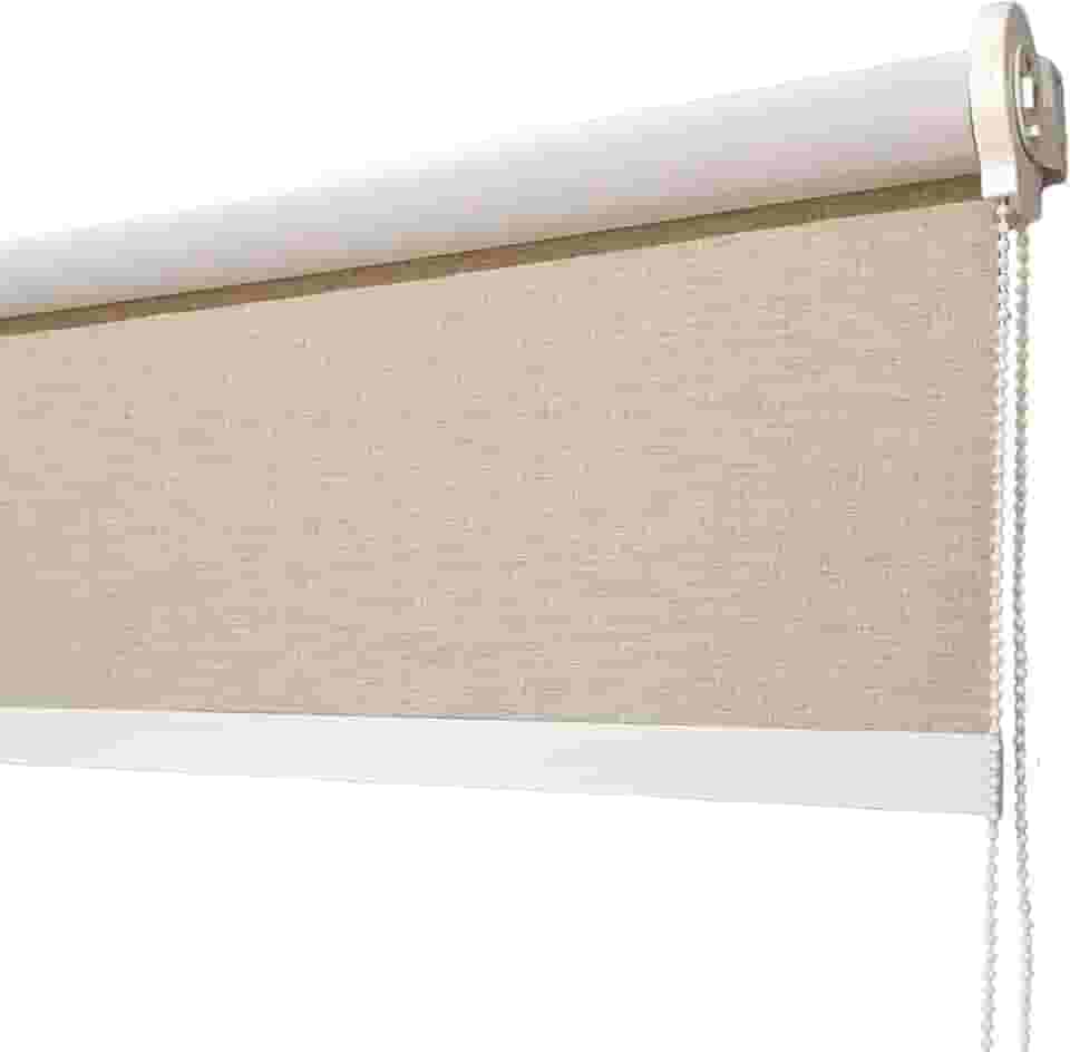 Cortina Persiana Rolo Blackout 100% (Cor Linho Bege - 1,50L x 1,50A - Sem BANDO) Acabamento Preto ou Branco Pronta para Instalação