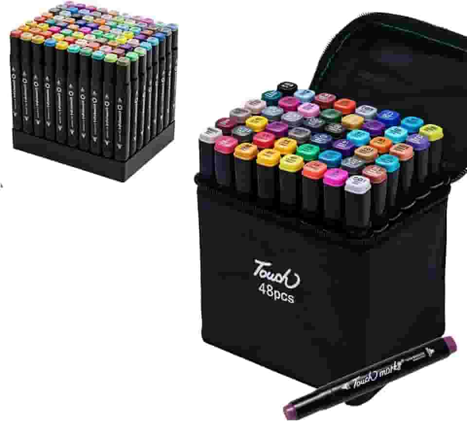 Kit Canetinhas para Colorir 48 Cores Inclui Base Organizadora– Canetas Dupla Ponta Profissionais | Canetinha Marcador Lápis de Cor para Pintura, Desenho, Escola e Artesanato