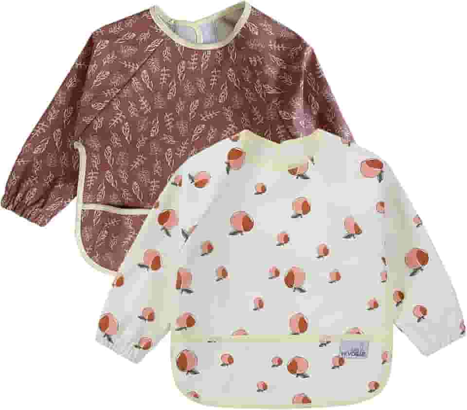 Pacote com 2 babadores de bebê para meninos, babadores para comer, babador à prova de bagunça, babador de manga inteira, babador impermeável para crianças pequenas