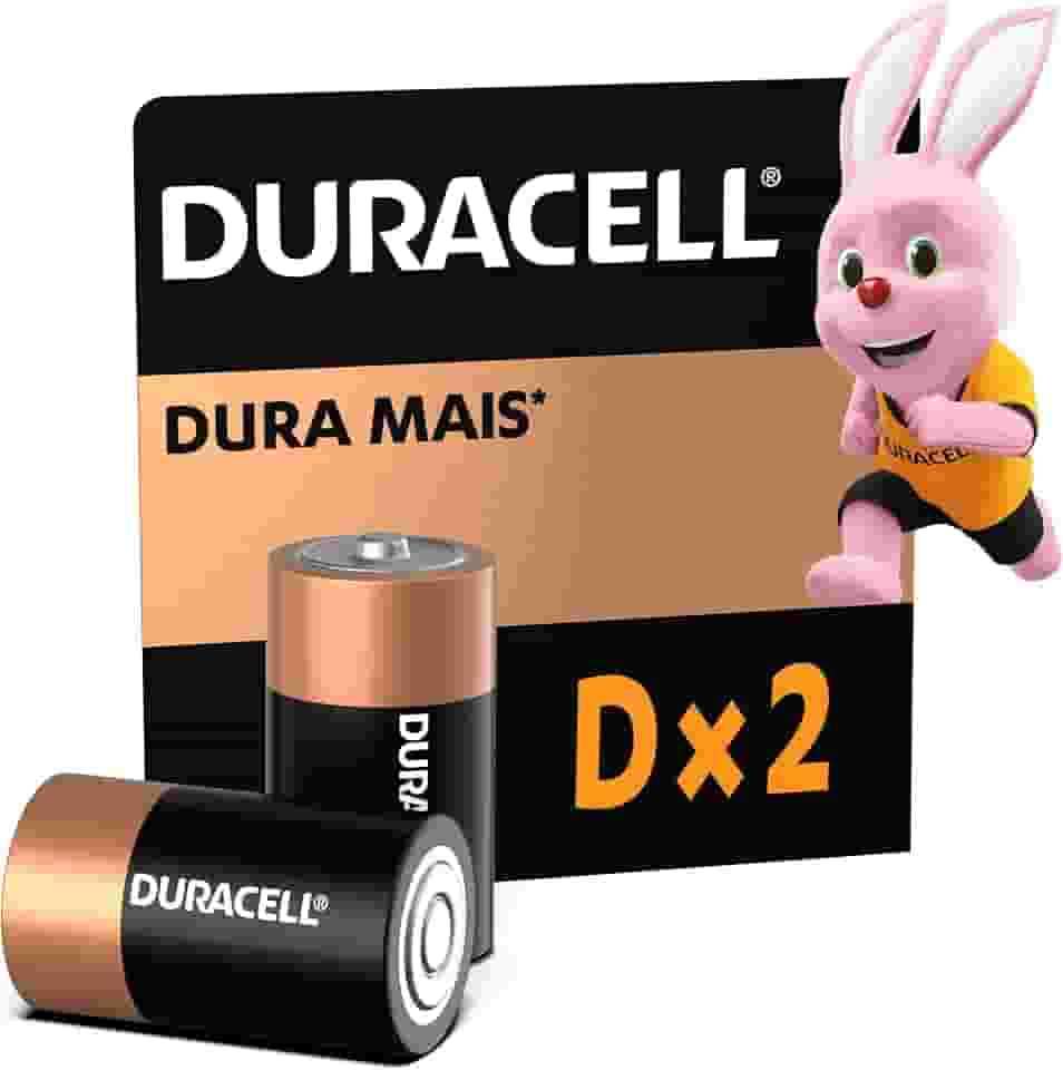 Duracell Pilhas Alcalinas D Grande Pack 2 Unidades – Ideal para Lanternas Industriais e Equipamentos Médicos