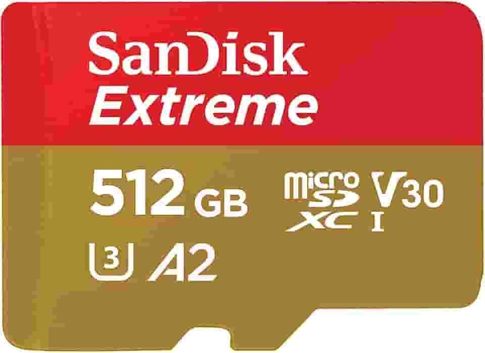 SanDisk Cartão de memória Extreme microSDXC UHS-I de 512 GB com adaptador - até 190 MB/s, C10, U3, V30, 4K, 5K, A2, cartão micro SD - SDSQXAV-512G-GN6MA