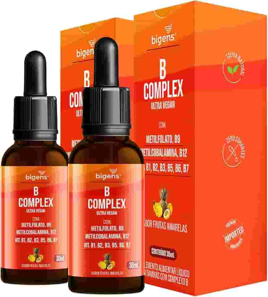 B Complex Ultra Vegan, Vitaminas do Complexo B em Gotas, Sabor Frutas Amarelas, 30ml, Bigens (Kit 2)