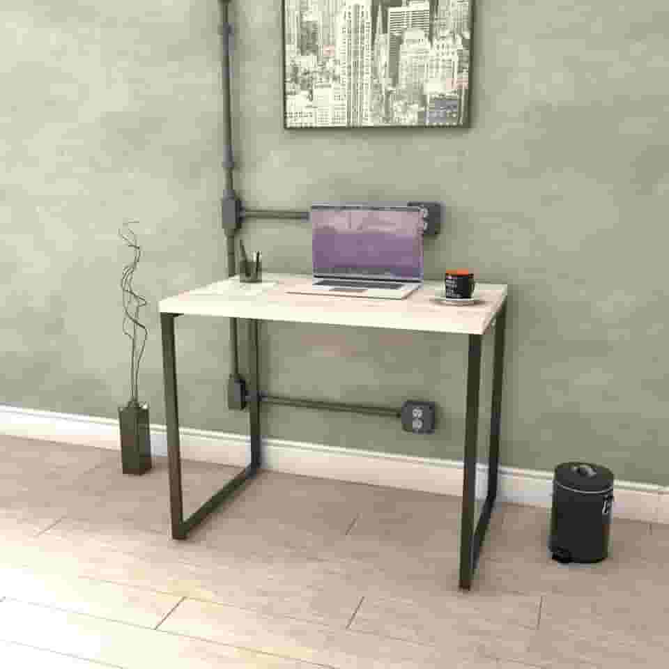 Mesa para Escritório Office Estilo Industrial 0,90m Kuadra Snow/Est.Preta, Compace