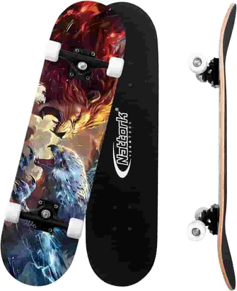 Nattork Skate completo de 78 cm, skates padrão para iniciantes, prancha de skate canadense de madeira de 9 camadas para meninos, meninas, adolescentes, adultos