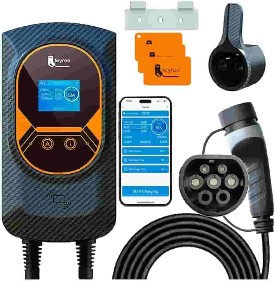 Carregador para Carro Elétrico Portátil, 7,6KW 8-10-13-16-25-32A 85-264V Type 2, Cabo de 5M,Carregador EV Tipo 2 para Carros Elétricos e Híbridos,Uso interno/externo,conexão de celular wi-fi/app