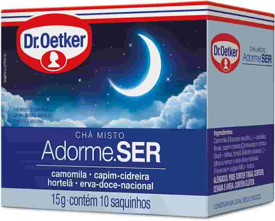 Dr. Oetker Chá Misto, Adorme.SER, Sabor Camomila, Capim-Cidreira, Hortelã e Erva-Doce-Nacional, Bebida Quente de Simples Preparo, 10 Sachês