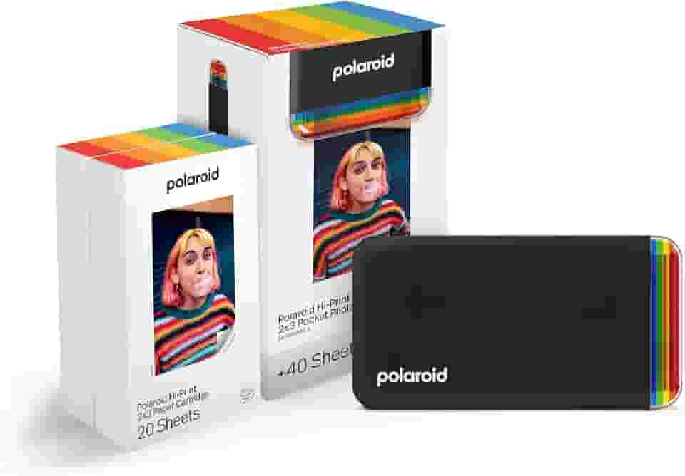 Polaroid Impressão alta + pacote de papel - 2ª geração conectada por Bluetooth 2x3 Pocket Photo Dye-Sub Printer - Impressora preta + 40 fotos (6439)