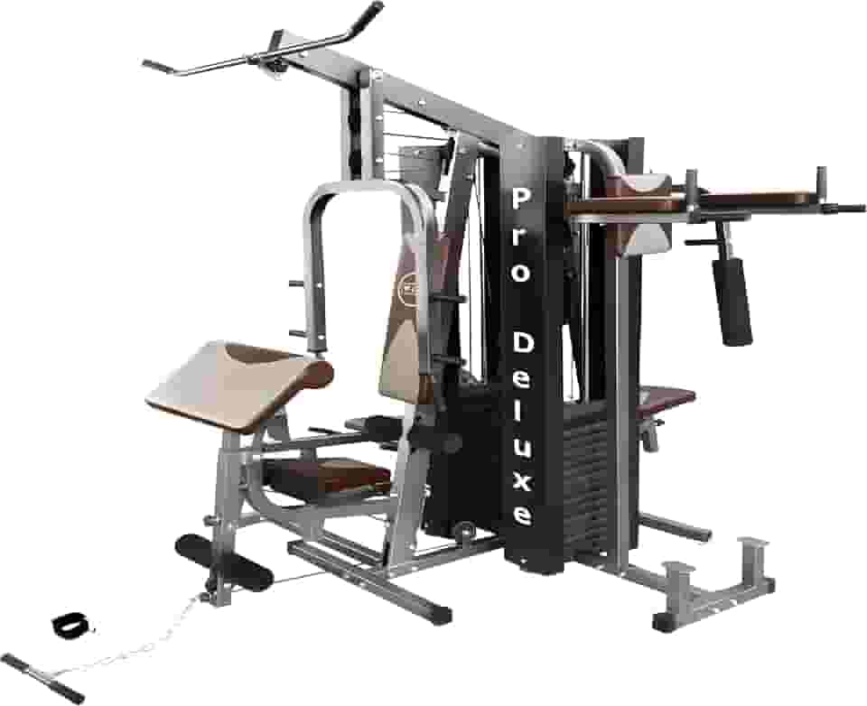 Multi Estação Pro Deluxe 204Kg Anilhas WCT Fitness Musculação Completa Treino Peito Perna Costa Supino Máquina Voador Barra Pulley Cadeira Extensora Banco Scott Legg Press Abdominal Paralela