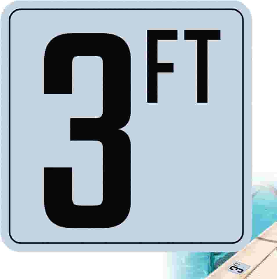 Marcadores de profundidade de piscina de 15 x 15 cm, adesivos de vinil à prova d'água, adesivos de segurança para decks de piscina (pacote com 1)