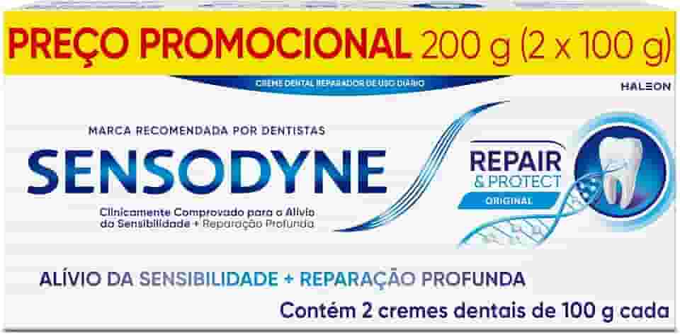 Sensodyne Creme Dental para Sensibilidade Repair e Protect com Flúor, Alívio da Sensibilidade, 2 unidades, 100g cada