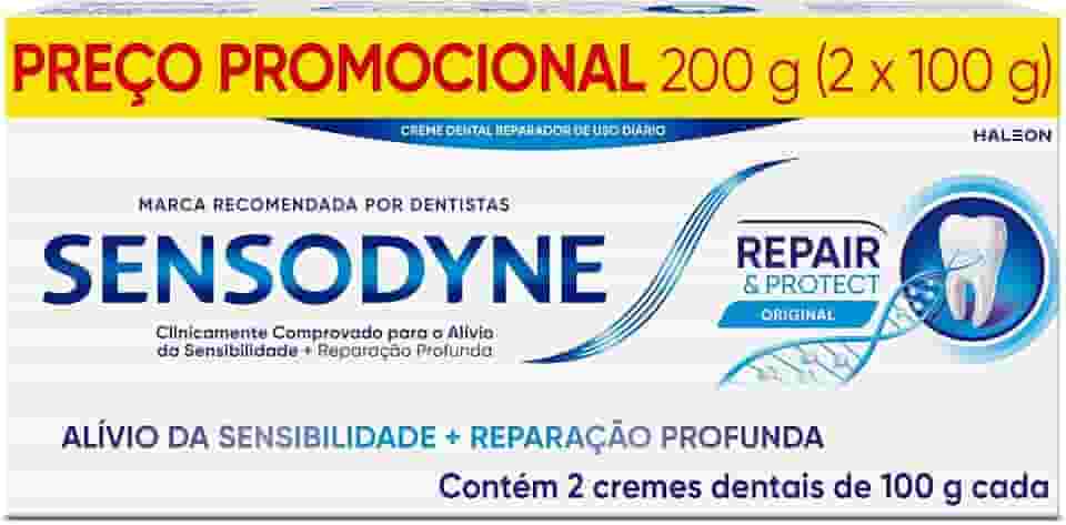 Sensodyne Creme Dental para Sensibilidade Repair e Protect com Flúor, Alívio da Sensibilidade, 2 unidades, 100g cada