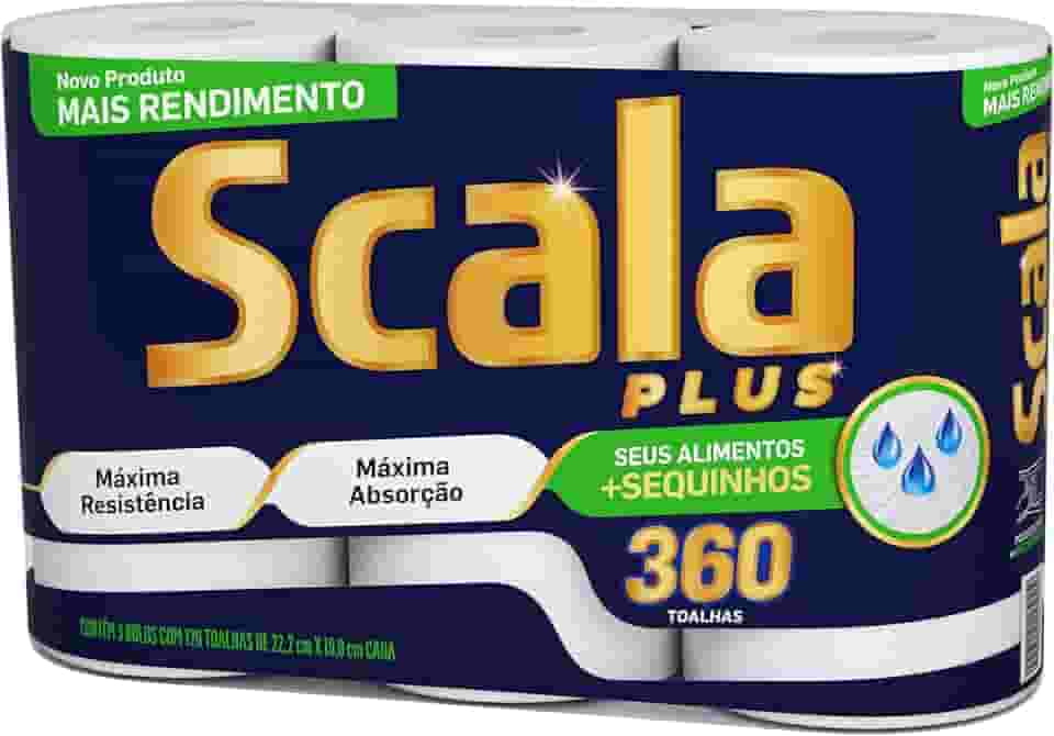 Scala Plus Papel Toalha Mega, 360 Toalhas (3 Rolos de 120 Toalhas Cada)