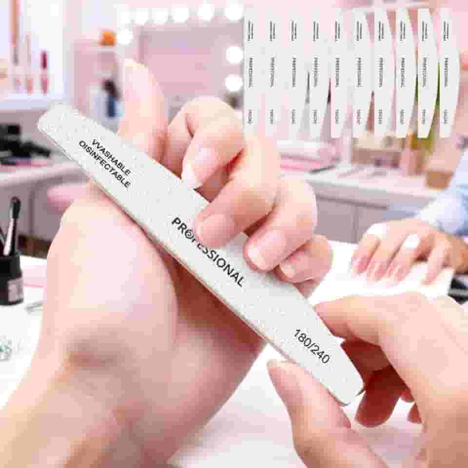 Pacote com 10 Lixas de Unhas Profissionais Grão 100/180 Dupla Face Esmeril Lixa de Manicure Pedicure Unhas de Gel Natural