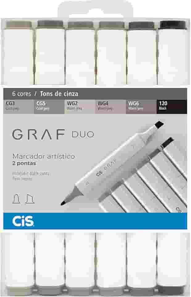 Marcador Artístico 2 Pontas, CiS, Graf Duo, 59.7700, 6 Cores, Tons Cinza