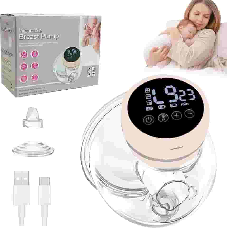 2 In 1 Vestível de Tirar Leite，Bomba de Tirar Leite Elétrica, 3 Modos, 12 Velocidades, RecarregáVel, PortáTil, Silenciosa, Confortável, Sem BPA (Em pó)