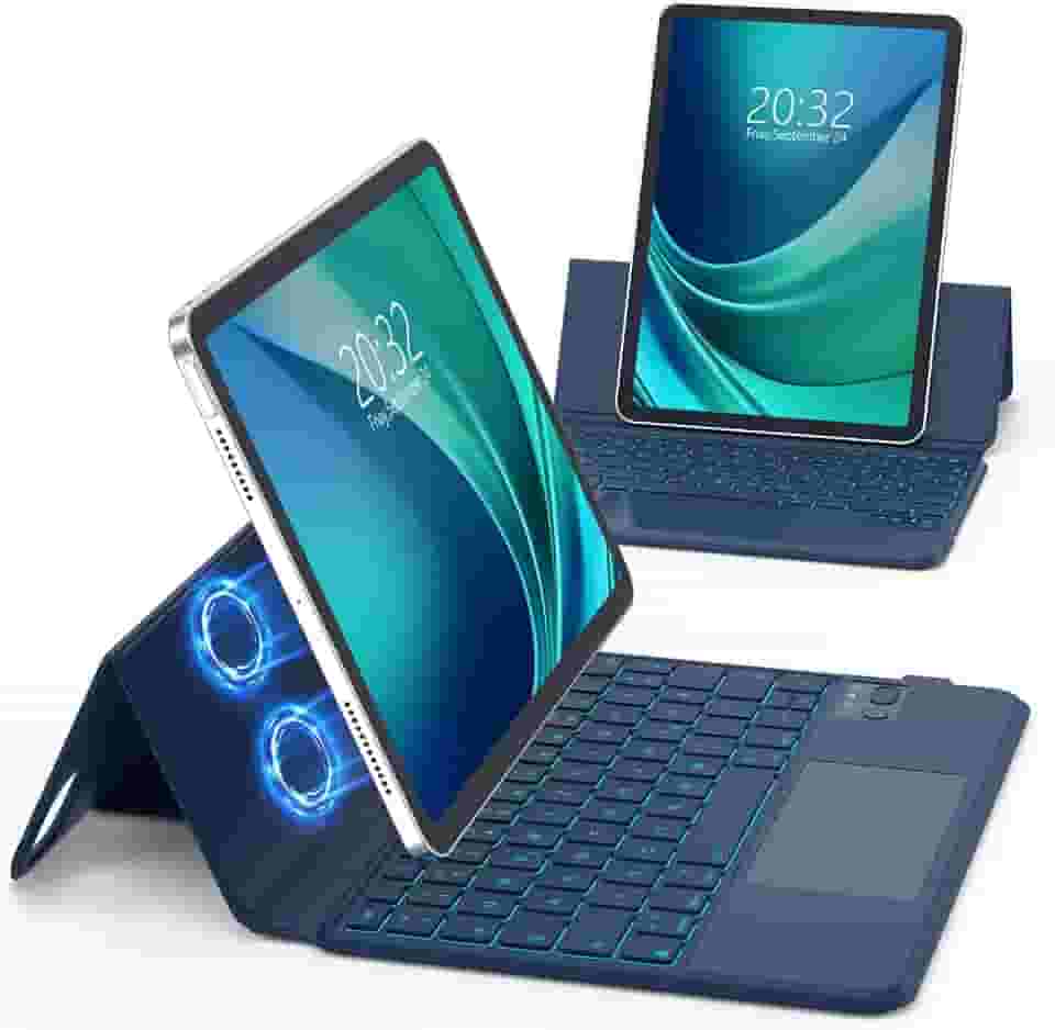 BETTDOW Capa com Teclado e Trackpad para iPad Pro de 11 polegadas (4ª/3ª/2ª/1ª) geração 2022 e Air 6ª (M2, 2024) e iPad Air 5ª/4ª geração de 10,9 polegadas, Ajustável horizontal e verticalmente(azul)