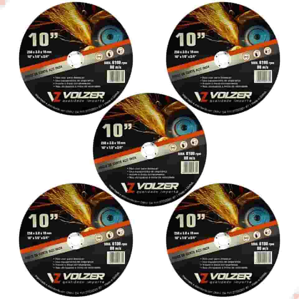 Volzer, Kit 5 Discos de Corte Policorte Volzer Aço Inox 10 Pol x 3mm x 3/4 Pol 5317