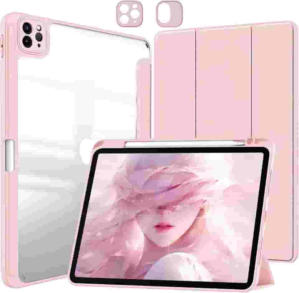 Capa para iPad Pro 11 polegadas as 4ª e 3ª e 2ª e 1ª Geração e iPad Air 11 M3 / M2 (2025/2024) e iPad Air 5ª e 4ª Geração de 10,9 protetora Fina Traseira Transparente com Suporte para Lápis - Rosa