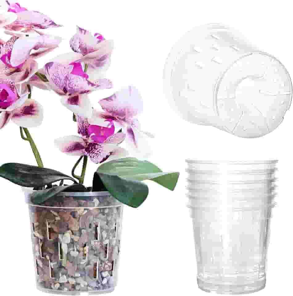 TRUEDAYS Pote de orquídea – Pacote com 6 vasos de orquídeas transparentes de 10 cm com orifícios de drenagem para replantação – Ideal para crescimento saudável da raiz – Vaso de plástico resistente