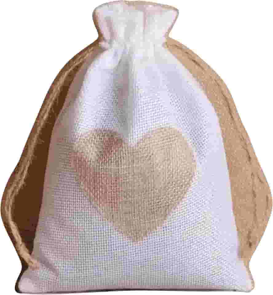 10 Saquinhos de Juta Linho natural Para Festa e Lembrancinha com coração - Cor: Khaki, Branca e Bege (BRANCO, 10x14cm)