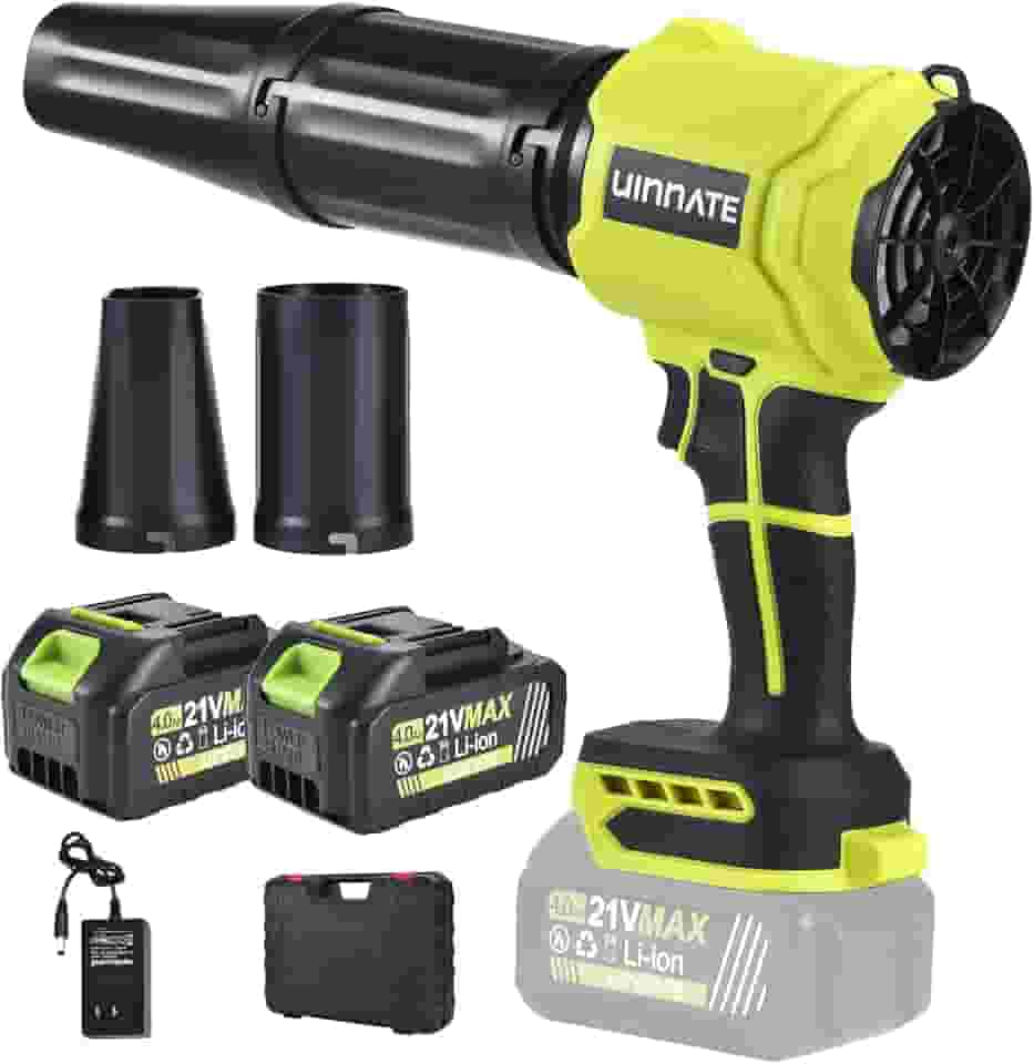 Soprador de folhas sem fio com 2 baterias e carregador, sopradores elétricos para cuidados com o gramado e jardim, sopradores de licença alimentados por bateria de 21 V 4000 mAh, soprador