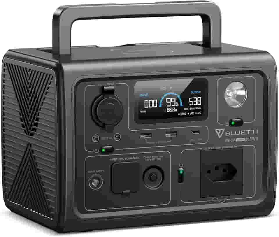 BLUETTI EB3A Gerador de Energia Solar, Bateria LiFePO4 de 268Wh com 1 Tomada CA de 220V / 600W (Pico de 1200W), Recarregue de 0 a 80% em 30 Min, Estação de Energia Portátil para Camping, Viagem