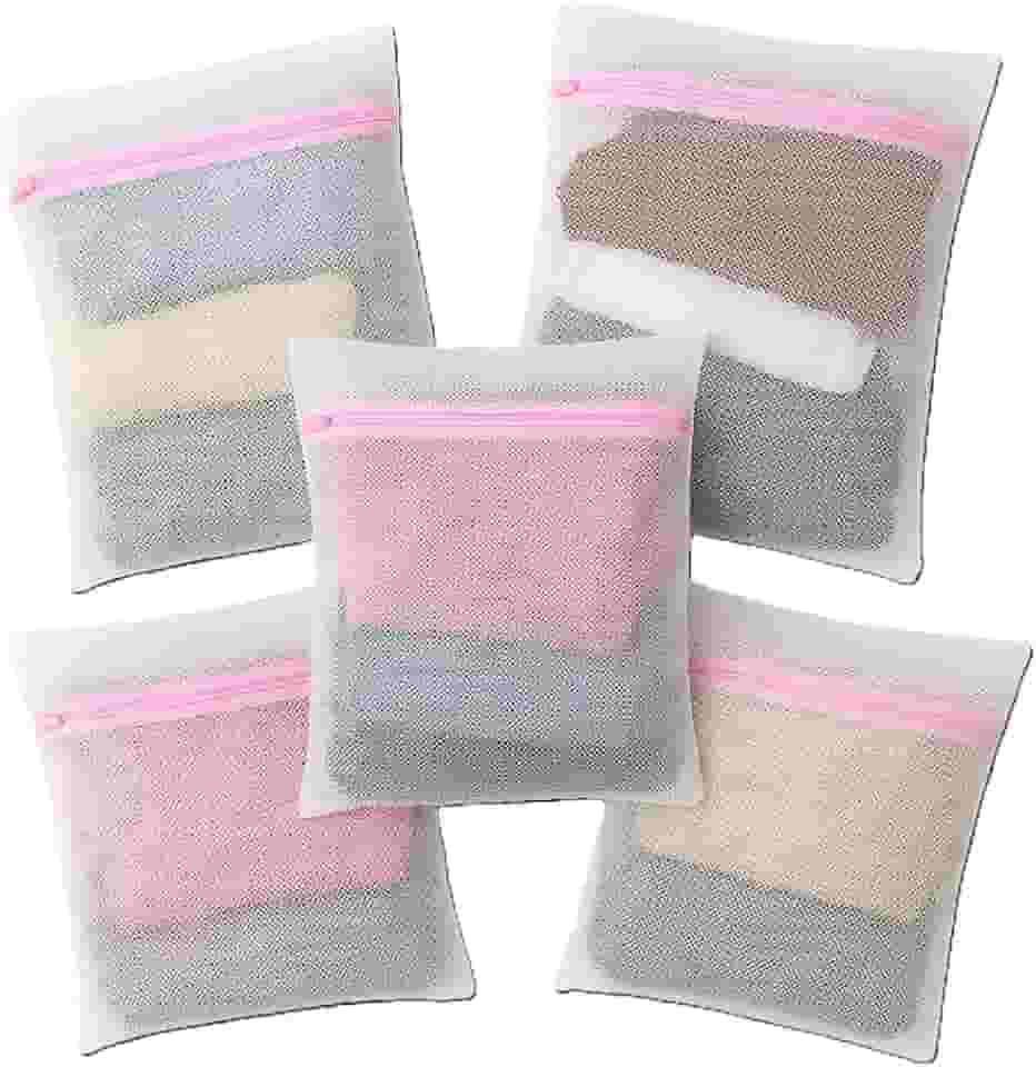 Kit 5 Sacos de Lavar Roupas Delicadas para Maquina de Lavar, Malha Protetora, 30x40 cm, Branco