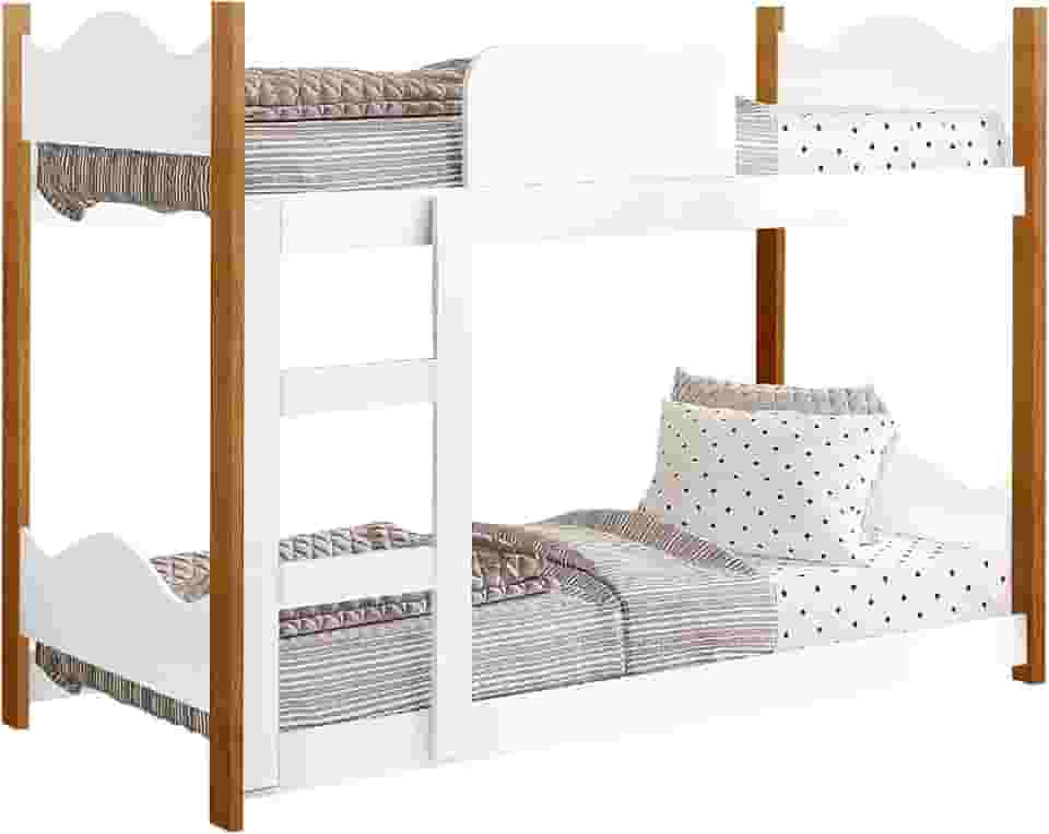 Beliche Infantil Para Crianças Montessoriana Premium Encanto Com Grade De Proteção Escada Quarto Moderna Cor Branco