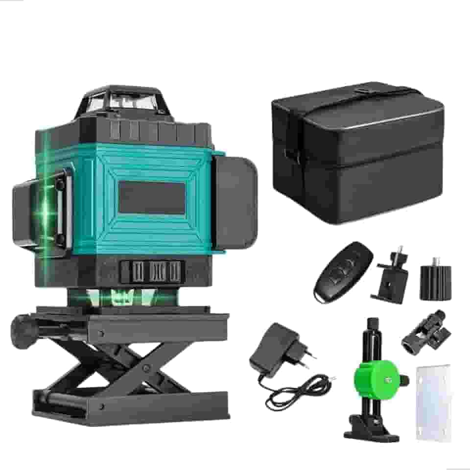 Nível a Laser Verde 4D 16 Linhas Autonivelante Rec. USB, 30m Alcance, Precisão 0,2mm, Controle Remoto, Base Ajustável e Bolsa – Construção e Marcenaria - Barganha Mix