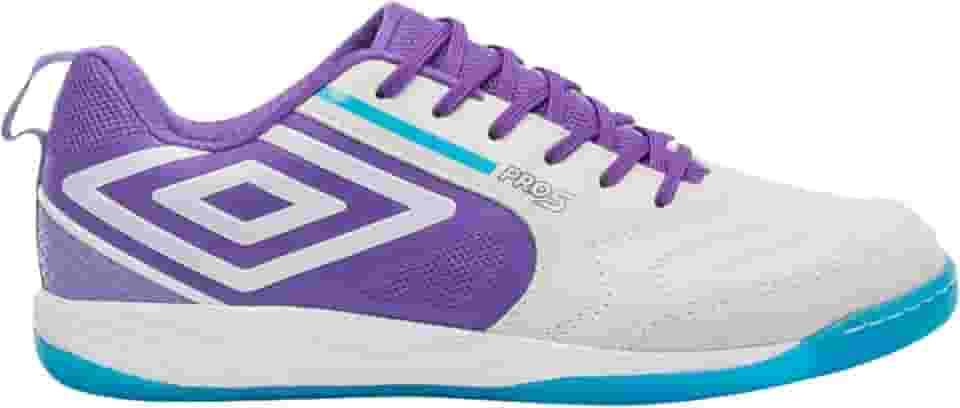 Chuteira Umbro Futsal Pro 5 Bump Club Branco Roxo e Azul