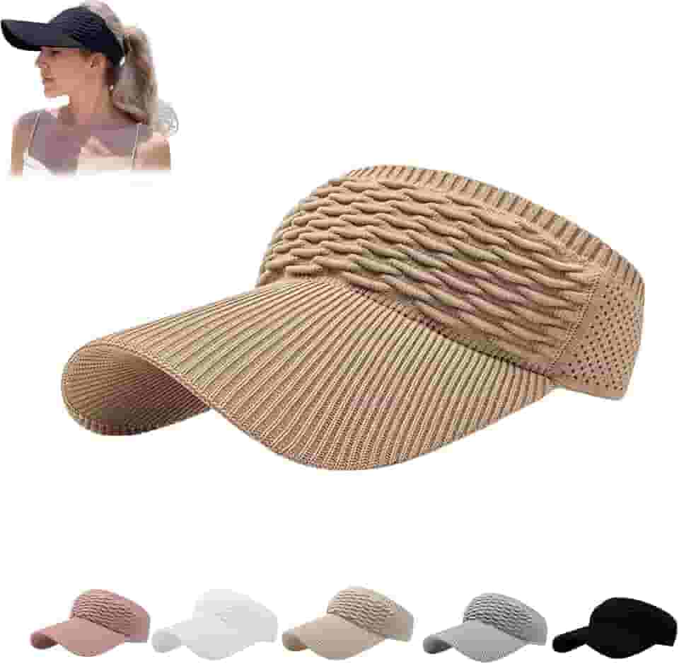 Chapéus de sol para mulheres, chapéus de sol de aba larga para mulheres, proteção UV, palas de corrida tricotadas de secagem rápida de rabo de cavalo para mulheres