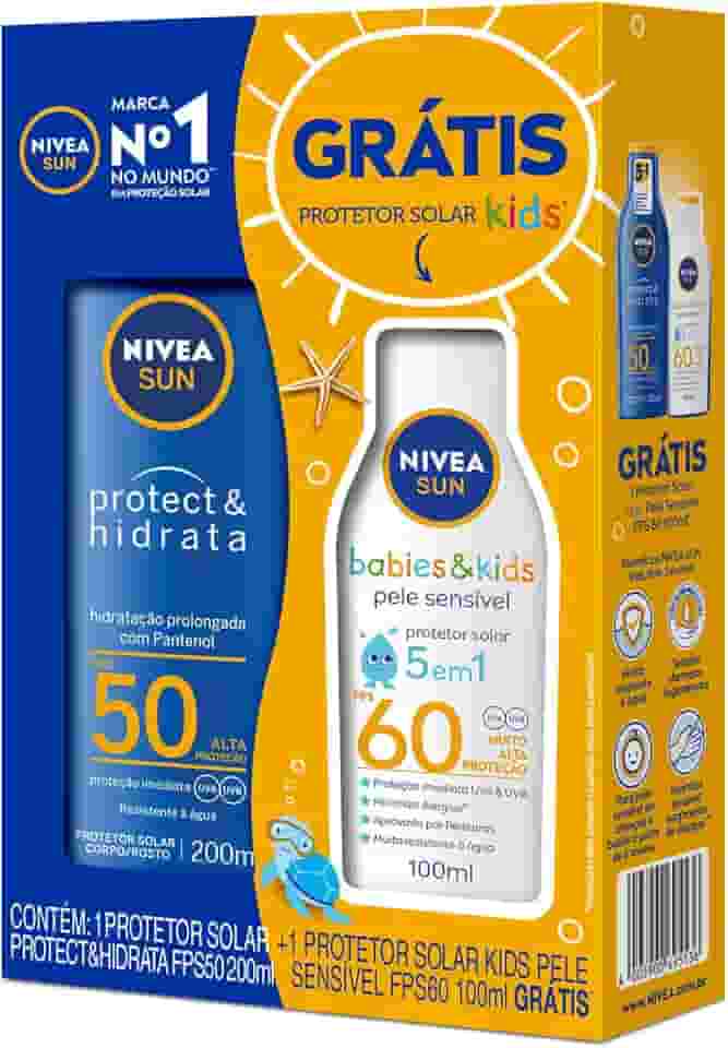 NIVEA SUN Kit Protetor Solar Protect & Hidrata FPS50 200ml + Protetor Solar Kids Sensitive FPS60 100ml, Nivea