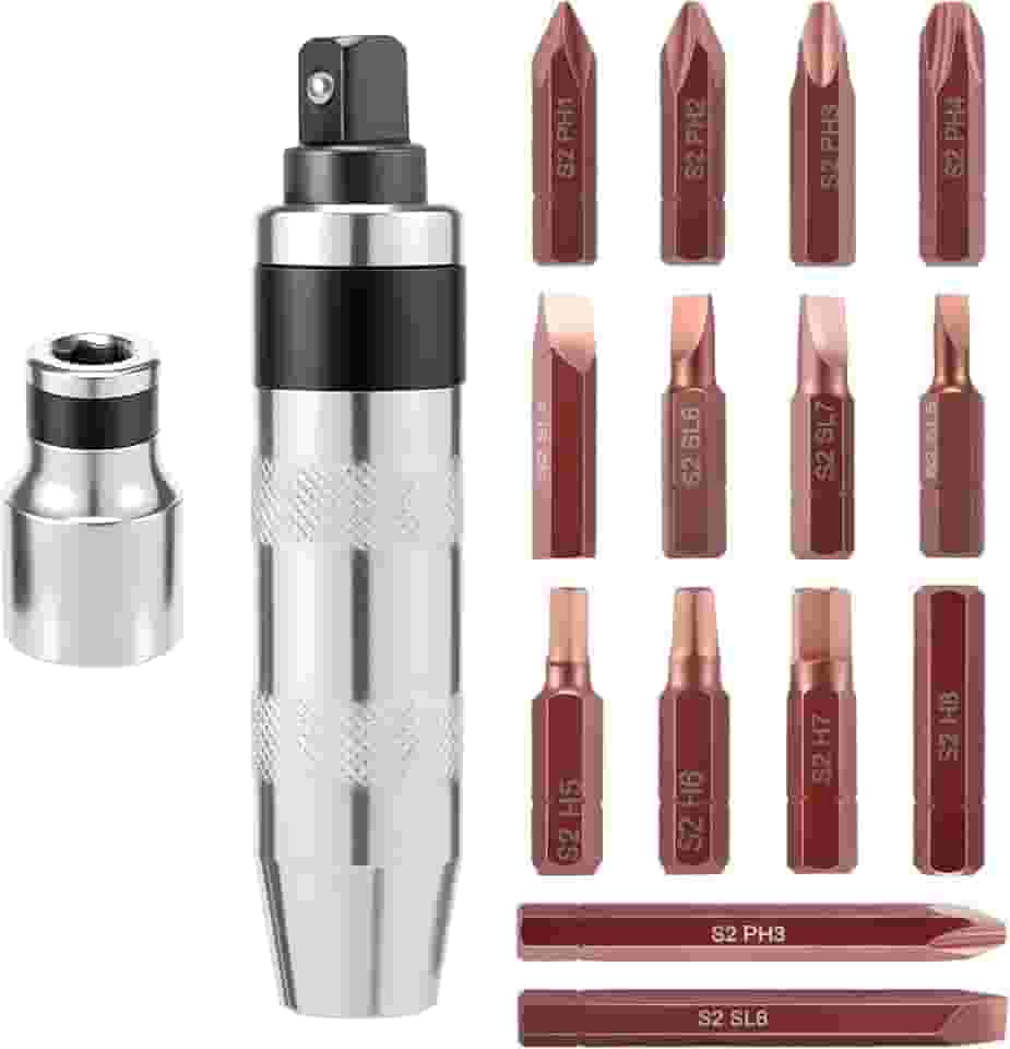 Chave de impacto manual, brocas de aço sortidas em estojo de armazenamento, chave de fenda de impacto manual para afrouxar parafusos enferrujados para perfuração de cimento de madeira e metal e