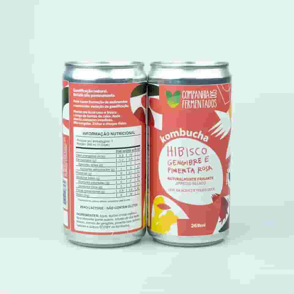 Kombucha de hibisco, gengibre e pimenta rosa; gaseificação natural/lata 269 ml