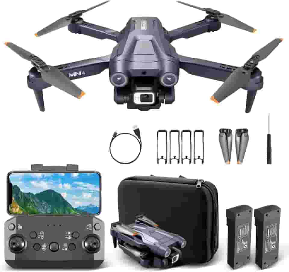 Drone com Câmera Dupla 4K, Drone Dobrável Mini4 com Controle Wi-Fi por Celular, Câmera de 150° e Luz LED, Bateria 2000mAh, Ideal para Iniciantes e Filmagens Aéreas