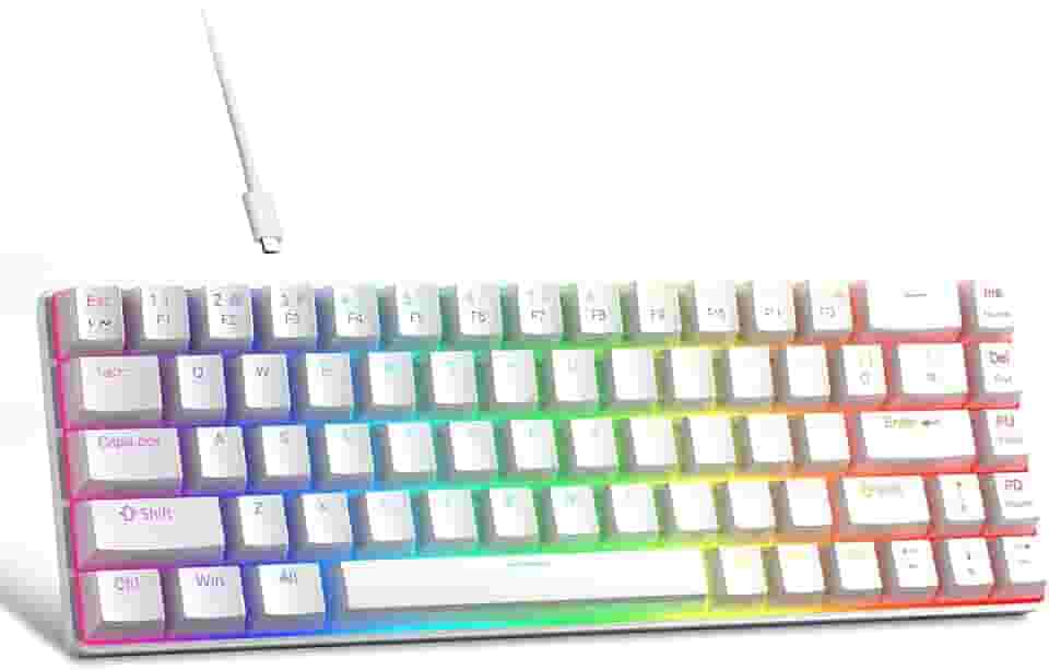 MageGee Teclado portátil 60% mecânico para jogos, interruptor vermelho, teclas PBT Pudim, RGB retroiluminado, compacto, 68 teclas, mini teclado de escritório com fio para Windows Laptop PC - Branco