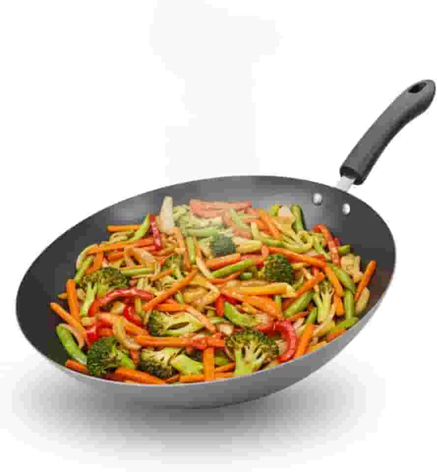 Frigideira Wok de Aço 30,5cm com Fundo Indução e Cabo Ergonômico – Panela de 3,5L com Revestimento Antiaderente (Cinza)