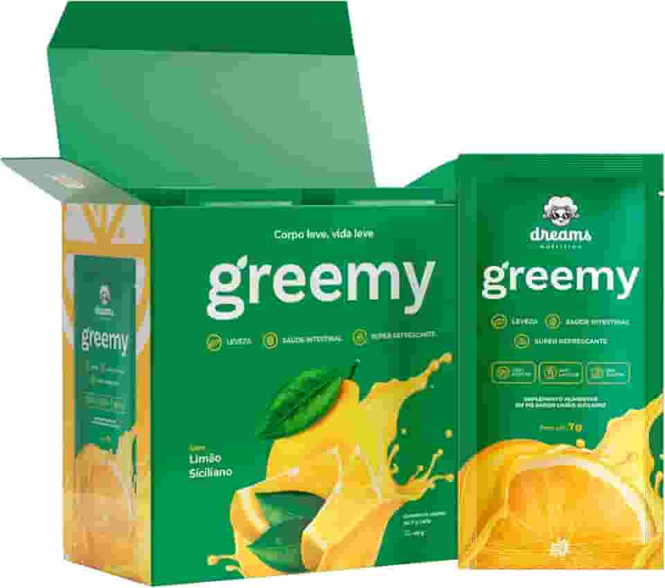 Greemy Green Juice - Suco Verde em Pó Concentrado em Sachê - Blend de Vegetais, Fibras e Enzimas Digestivas (Limão siciliano)