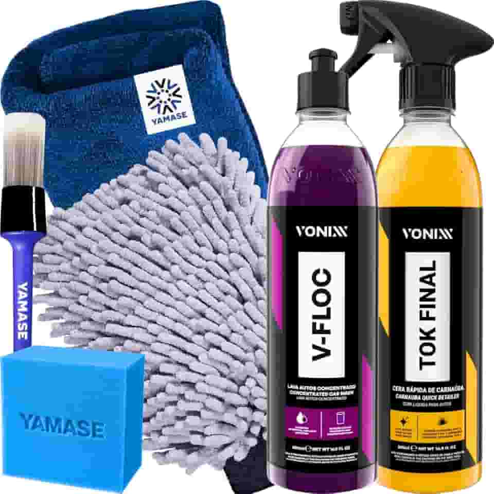 Kit V-Floc Shampoo Neutro Super Concentrado Automotivo + Cera Liquida Protetora Tok Final Vonixx Luva Pano Microfibra