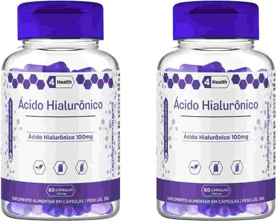 Suplemento Ácido Hialuronico, Hidratação, Firmesa 100mg 60 capsulas - 4 Health - 2 POTES