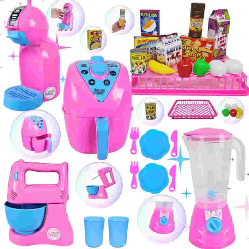 Kit Cozinha Infantil de Brinquedo Eletrodomésticos Comidinhas C/ 25 peças