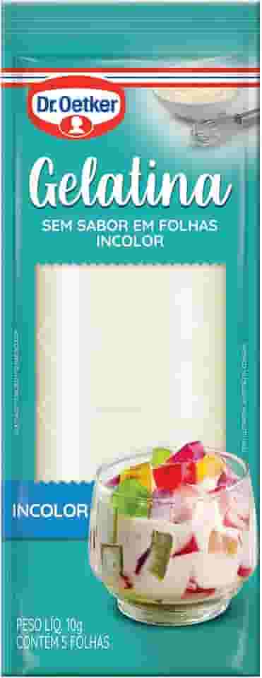 Dr. Oetker Gelatina em Folha, Incolor, Sem Sabor, Mais Consistência Para as Receitas, Sobremesas, Bolos, Tortas e Doces, 10g