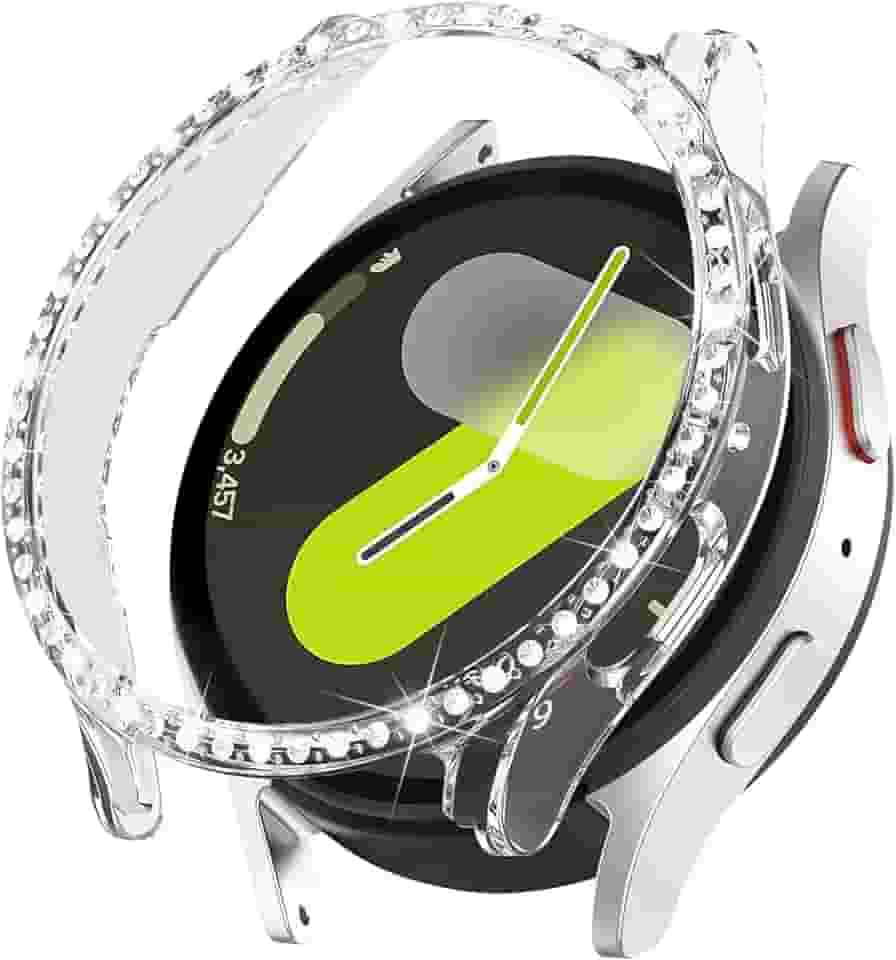 Capa brilhante para Samsung Galaxy Watch 7 de 40 mm e 44 mm para mulheres, capa protetora de diamante com strass de cristal com glitter, capa rígida de policarbonato à prova de choque para Samsung