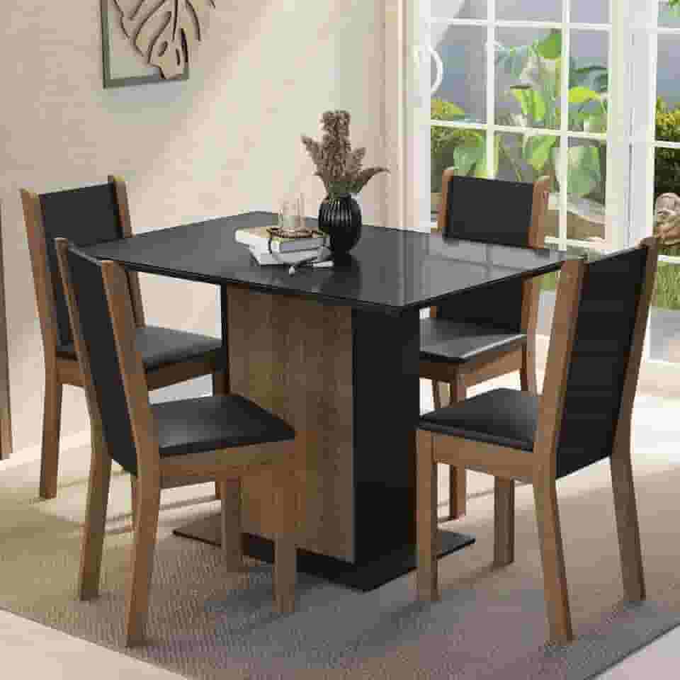 Conjunto Sala de Jantar Mesa Tampo de Vidro 4 Cadeiras Preto/rustic Martina Madesa